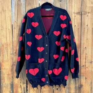 Foxblood Broken Heart Oversized Shredded Sweater